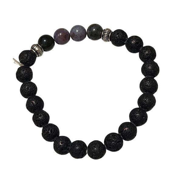 Elegant Black Lava Stone Beaded Stretch BraceletNatural Gemstone Fashion Jewelry - Picture 2 of 4